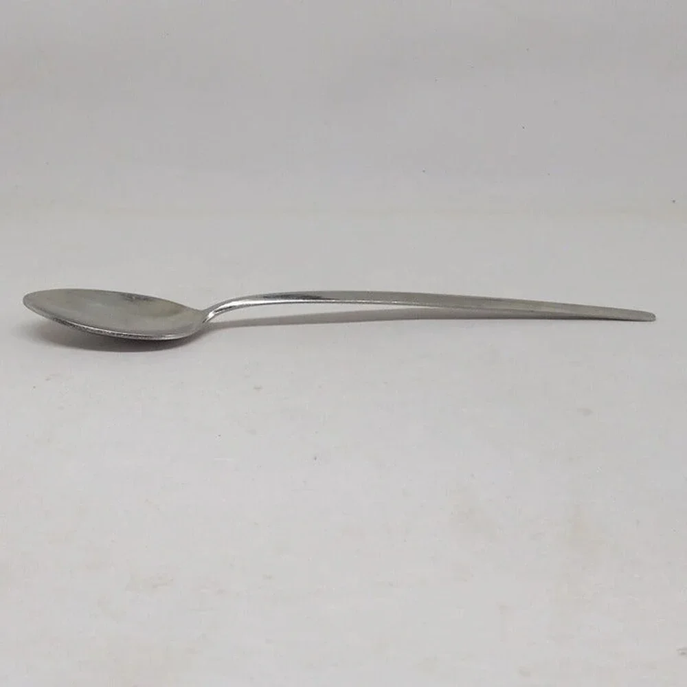 Ekco Stainless Iced Teaspoon-EKS36-Made in USA-MCM-Center Ridge-Minimal-Set of 6